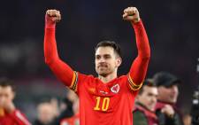 Wales' midfielder Aaron Ramsey reacts at the final whistle during the Group E Euro 2020 football qualification match between Wales and Hungary at Cardiff City Stadium in Cardiff, Wales on 19 November 2019. Picture: AFP
