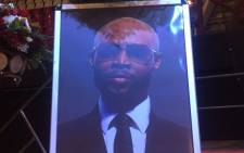 A picture of Mandoza is displayed at a memorial service for the Kwaito star at the Standard Bank arena on 21 September 2016. Picture: Dineo Bendile/EWN