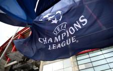 A Uefa Champions League flag flutters outside the Luz Stadium in Lisbon on 11 August 2020 on the eve of the Uefa Champions League quarterfinal football match between Atalanta and Paris Saint-Germain. Picture: AFP