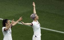United States' forward Megan Rapinoe celebrates after scoring a goal during the France 2019 Women's World Cup quarter-final football match between France and USA, on 28 June, 2019, at the Parc des Princes stadium in Paris. Picture: AFP.