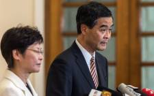 FILE: Hong Kong’s embattled leader, Chief Executive Leung Chun-ying (R) and Chief Secretary Carrie Lam. Picture: EPA.