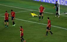 Spain players react to a missed chance by Sweden's Marcus Berg during their Euro 2020 match on 14 June 2021. Picture: @EURO2020/Twitter