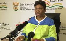 Education Minister Angie Motshekga is briefing the media on developments in the education sector. Picture: Hitekani Magwedze/EWN