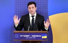 Ukrainian President Volodymyr Zelensky gestures as he speaks during a press conference on the outcome of the Ukraine-EU summit in Kiev on 8 July, 2019. Picture: AFP.