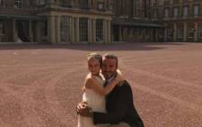 David Beckham and his daughter Harper Beckham at Buckingham Palace. Picture: Instagram/davidbeckham
