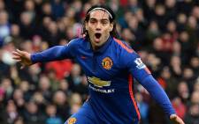 Manchester United's striker, Radamel Falcao celebrates his goal against Stoke City in the English Premier League on 1 January 2015. Picture: Manchester United official Facebook page.