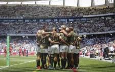 The Blitzboks team huddle after winning their match against Scotland. Picture: Cindy Archillies/EWN