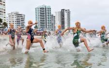 Competitors take to the water in a Triathlon World Cup event. Picture: @worldtriathlon/Twitter