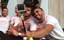 Brian Habana poses for a selfie with Springbok teammate Morne Steyn. Picture: Vumani Mkhize/EWN.