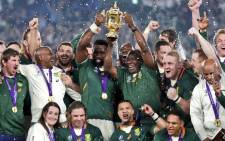 President Cyril Ramaphosa lifts the Webb Ellis Trophy with Springbok captain Siya Kolisi following the side's 32-12 victory over England in the 2019 Rugby World Cup final in Yokohama, Japan on 2 November 2019. Picture: @PresidencyZA/Twitter