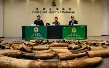 FILE: Seized elephant ivory tusks are seen during a press conference at the Kwai Chung Customhouse Cargo Examination Compound in Hong Kong on 6 July 2017. Picture: AFP