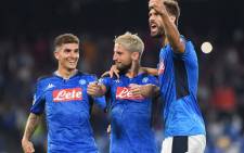 Napoli players celebrate a goal in their UEFA Champions League match against Liverpool on 17 September 2019. Picture: @en_sscnapoli/Twitter