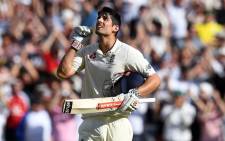 England batsman Alastair Cook celebrates scoring a century. Picture: AFP