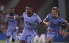 Real Madrid defender David Alaba celebrates scoring this team's second goal during the Spanish league football match between UD Almeria and Real Madrid CF at the Municipal Stadium of the Mediterranean Games in Almeria on 14 August 2022. Picture: JORGE GUERRERO/AFP
