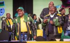 FILE: ANC President Jacob Zuma and deputy president Cyril Ramaphosa sing during the opening of the final plenary on 5 July 2017. Picture: Thomas Holder/EWN