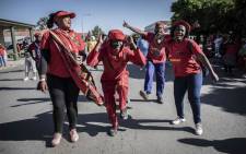 EFF members protest outside Senekal Magistrates Court on 16 October 2020. Picture: Abigail Javier/EWN