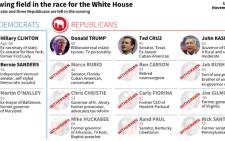 Updated graphic showing Democrat and Republican candidates in the race for the White House.