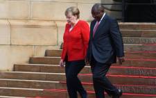 German Chancellor Angela Merkel and President Cyril Ramphosa at the Union Buildings in Pretoria on 6 February 2020. Picture: @PresidencyZA/Twitter