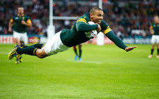 FILE: Habana scores a 19-min hat-trick brings Bryan Habana level with Jonah Lomu on 15 tries with 18 minutes to go. Picture: Twitter @rugbyworldcup.