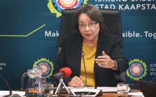 FILE: Cape Town Mayor Patricia de Lille addresses the media at a briefing about the city's water plans. Photo: Bertram Malgas/EWN