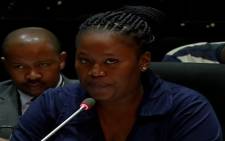 Acting executive head of legal counsel, governance and compliance at PIC Lindiwe Dlamini testifies before Mpati commission on 25 April. Picture: YouTube.
