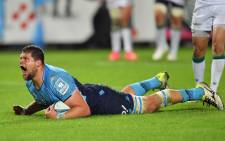 Montpellier's South African-born lock Paul Willemse reacts after scoring a try during the French Top 14 rugby union match between Montpellier and Pau on 28 April 2018 at the Altrad stadium in Montpellier, southern France. Picture: AFP.
