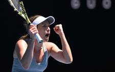 Danielle Collins of the US reacts after winning against France's Alize Cornet during their women's singles quarter-final match on day ten of the Australian Open tennis tournament in Melbourne on 26 January 2022. Picture: MICHAEL ERREY/AFP