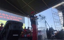 The crowd cheered as Julius Malema took to the stage and assured them that the EFF is the only party that will stick by them. Picture: Gia Nicolaides/EWN.