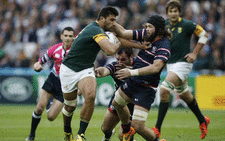 FILE. Power play Damian de Allende shows his skills to storm over for the opening try in the Springboks vs USA game on 07 October, 2015. Picture: Twitter @rugbyworldcup.