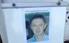 A picture of Pierre Korkie is pinned to a notice board at the Christ Church Mayfair in Johannesburg during an inter-faith prayer service calling for his release on 7 February. Picture: Mia Lindeque/EWN.