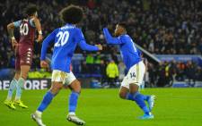 Leicester City's Kelechi Iheanacho (right) celebrates his goal against Aston Villa in their Caraboa Cup seminal first leg match on 8 January 2020. Picture: @LCFC/Twitter