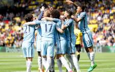 FILE: Manchester City players celebrate their 5-0 victory at Watford. Picture: Twitter/@ManCity.
