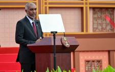Maldives' President Mohamed Muizzu speaks after reading the oath during his inauguration ceremony in Male on 17 November 2023. Picture: AFP