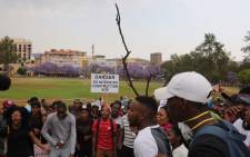 University students chanting for free, decolonised and quality education outside the Union Buildings on 20 October 2016. Picture: Christa Eybers/EWN. 
