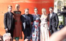 Actors Domhnall Gleeson, Elizabeth Debicki, James Corden, Rose Byrne, Margot Robbie and director/writer/producer Will Gluck attend the premiere of 'Peter Rabbit,' sponsored by Cost Plus World Market, at The Grove on 3 February 2018 in Los Angeles. Picture: AFP.