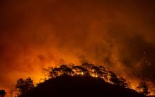 A photograph shows a forest burning as a massive wildfire engulfed a Mediterranean resort at the Marmaris district of Mugla, on 1 August 2021. Picture: AFP