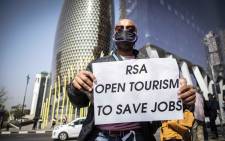 Members of of the tourism, food and alcohol, and hospitality industries protested in Sandton as part of the #ServeUsPlease movement. Picture: Abigail Javier/EWN