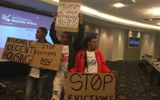 Protesters for affordable housing in Cape Town protest at the Affordable Housing conference. Picture: Rahima Essop/EWN