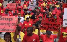 Cosatu marched to the office of Limpopo Premier Stan Mathabatha to put pressure on him to take action against those implicated in the VBS Mutual Bank fraud. Picture: @_cosatu /Twitter