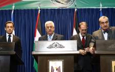 Palestinian President Mahmoud Abbas (C) speaks during a conference with French President Nicolas Sarkozy (L) on January 5, 2009 in Ramallah, West Bank. Picture: Thaer Ganaim/PPO via Getty Images