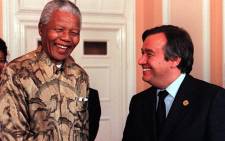 FILE Antonio Guterres and Nelson Mandela seen at City Hall in Cardiff on Monday, 15 June, 1998 on the fringe of the EU Summit. Picture: AFP
