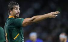 FILE: South Africa lock Eben Etzebeth gestures during the Japan 2019 Rugby World Cup Pool B match between South Africa and Italy at the Shizuoka Stadium Ecop in Shizuoka on 4 October 2019. Picture: AFP
