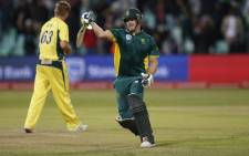 Proteas batsman David Miller celebrates scoring a century. Picture: AFP