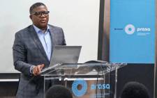 Transport Minister Fikile Mbalula addresses Prasa employees and the media at the state-owned entity's headquarters. Picture: @MbalulaFikile/Twitter.