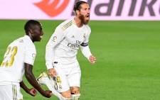 Real Madrid defender Sergio Ramos celebrates after scoring during the Spanish league football match real Real Madrid CF against RCD Mallorca at at the Alfredo di Stefano stadium in Valdebebas, on the outskirts of Madrid, on 24 June. Picture: AFP