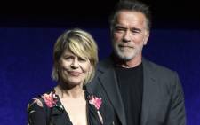In this file photo taken on 4 April, 2019 actors Linda Hamilton (L) and Arnold Schwarzenegger speak on stage during the CinemaCon Paramount Pictures Exclusive Presentation at the Colosseum Caesars Palace in Las Vegas, Nevada. Picture: AFP