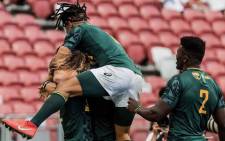 The Blitzboks celebrate their come-from-behind victory over Fiji in the final of the Singapore Sevens tournament on 14 April 2019. Picture: @Blitzboks/Twitter