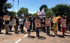 A small group of people, from the Right2Know Campaign, were picketing outside Gallagher Estate on 4 February 2015 against Eskom's proposed tariff hike. Picture: Gia Nicolaides/EWN.