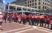Nehawu affiliated members strike at the Robben Island Museum at the V & A Waterfront in Cape Town on 9 January 2020. Picture: Jarita Kassen/EWN