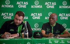 Action SA chairperson Michael Beaumont (left) and party leader Herman Mashaba (right) at a media briefing on 7 February 2022. Picture: Xanderleigh Dookey Makhaza/Eyewitness News